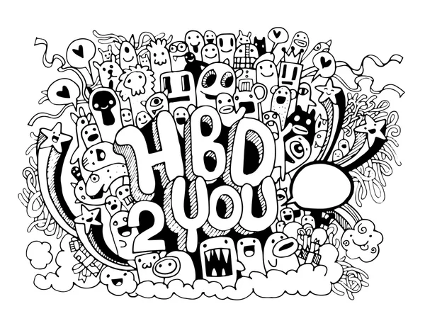 Aniversário mão partido desenhado doodles elementos fundo — Vetor de Stock