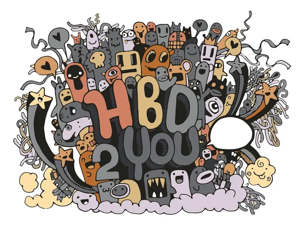 Aniversário mão partido desenhado doodles elementos fundo — Vetor de Stock