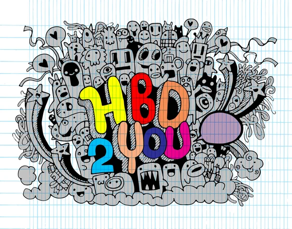 Aniversário mão partido desenhado doodles elementos fundo — Vetor de Stock