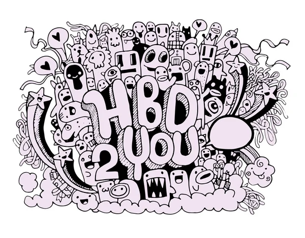 Aniversário mão partido desenhado doodles elementos fundo — Vetor de Stock