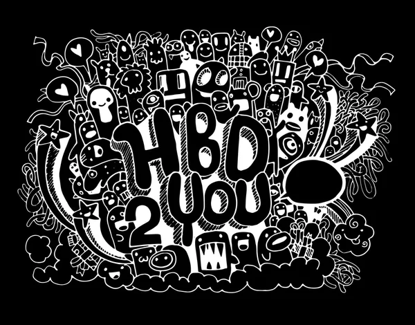 Aniversário mão partido desenhado doodles elementos fundo — Vetor de Stock