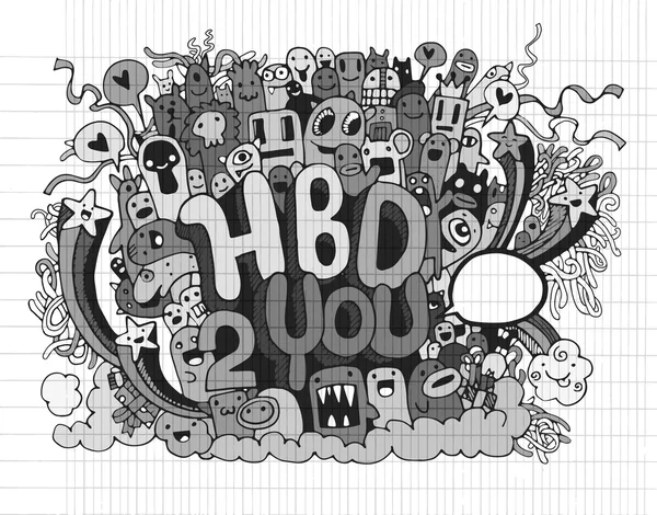 Aniversário mão partido desenhado doodles elementos fundo — Vetor de Stock