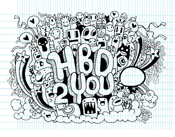 Birthday party hand drawn doodles elements background — Stock Vector