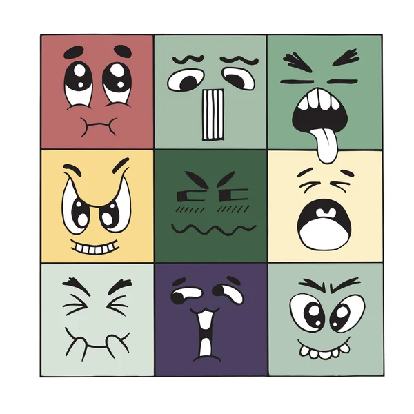 Handgezeichnete Cartoon Monster Gesichter — Stockvektor