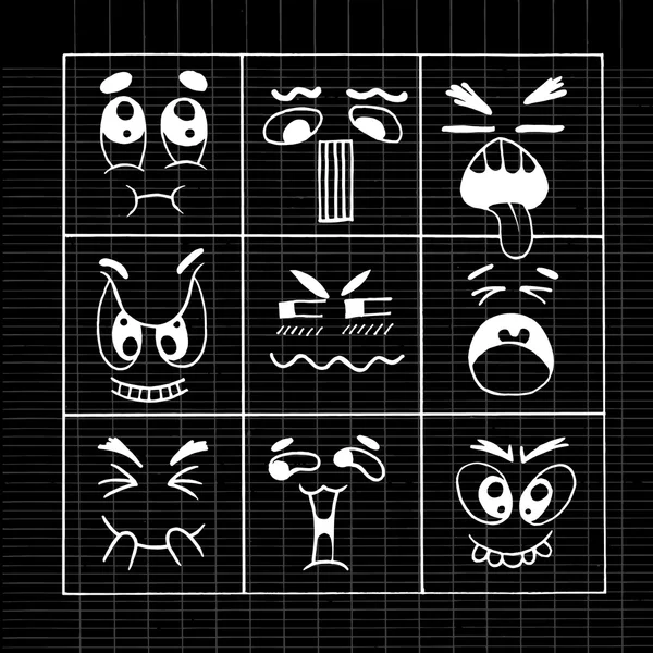 Hand getekend cartoon monster gezichten — Stockvector