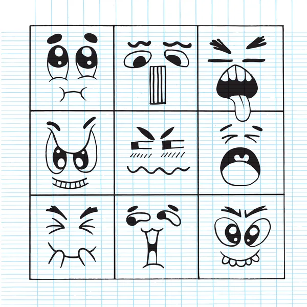 Hand getekend cartoon monster gezichten — Stockvector