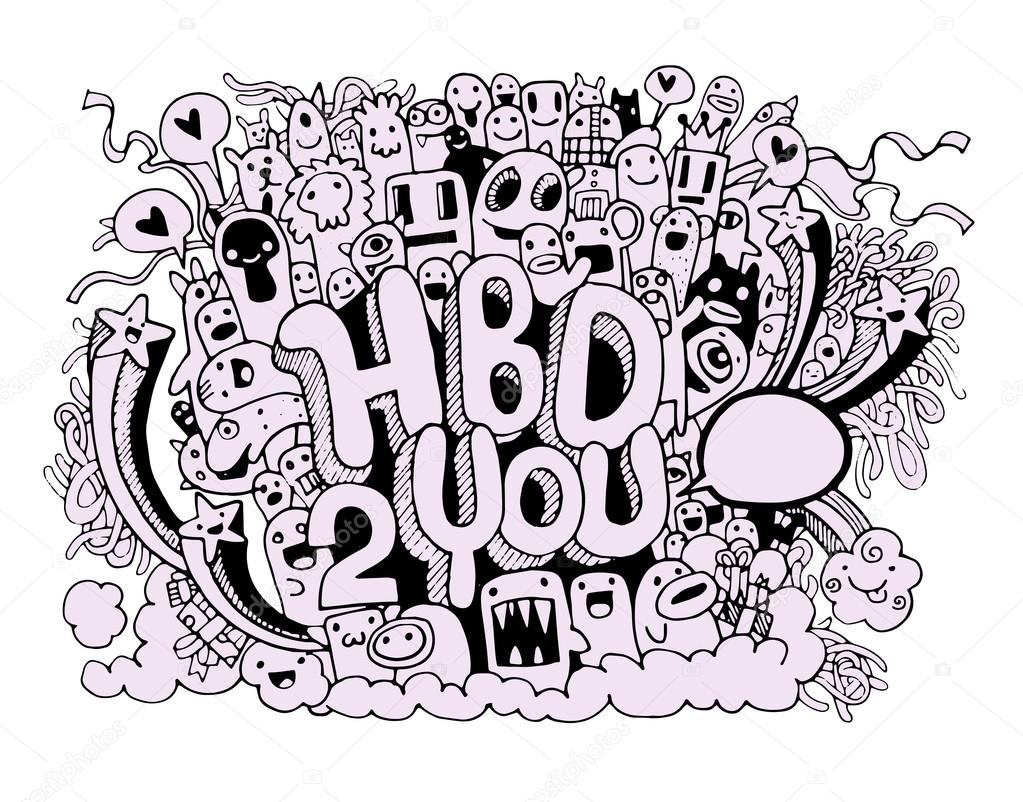 Birthday Party Hand Drawn Doodles Elements Background Stock Vector