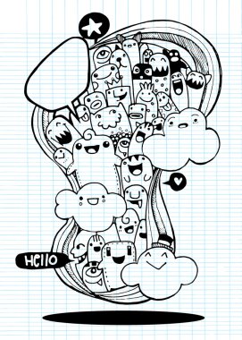 Vector illustration of Monsters and alien cute doodle set