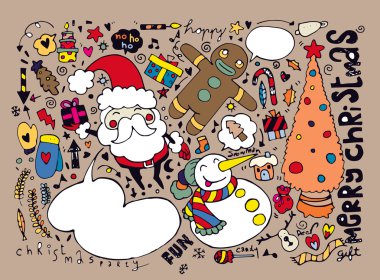 El çekilmiş Noel karakterler ve öğeleri