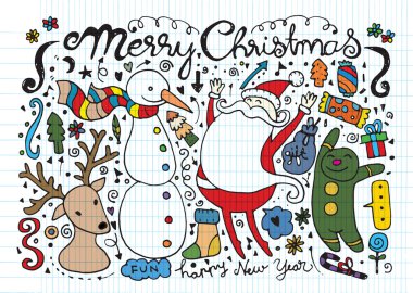 El çekilmiş Noel karakterler ve öğeleri