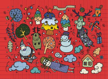 El Doodle yılbaşı arka plan çizimi 