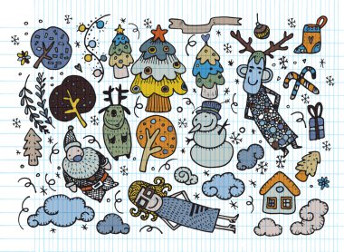 El Doodle yılbaşı arka plan çizimi 