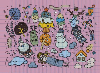 El Doodle yılbaşı arka plan çizimi 