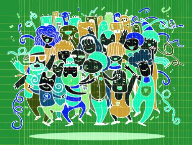 El çizimi, komik Doodle parti insanlar