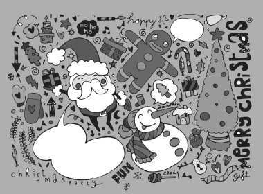 El çekilmiş Noel karakterler ve öğeleri