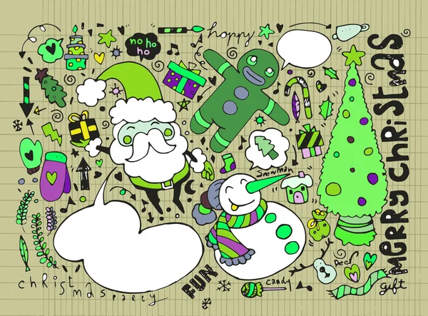 Handgezeichnete Weihnachtsfiguren und -elemente — Stockvektor