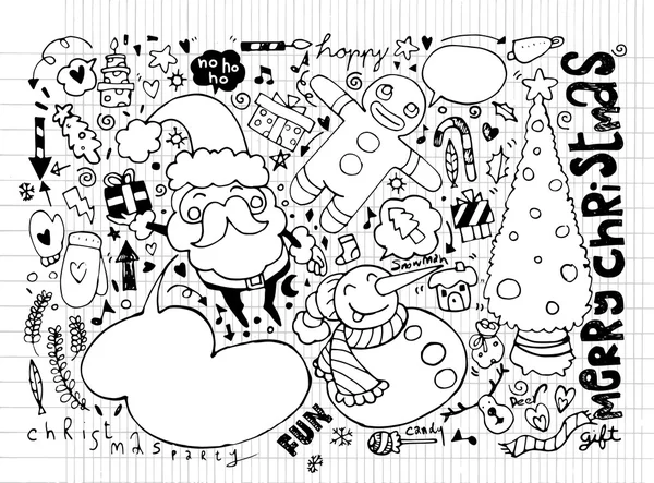Personaggi ed elementi natalizi disegnati a mano — Vettoriale Stock