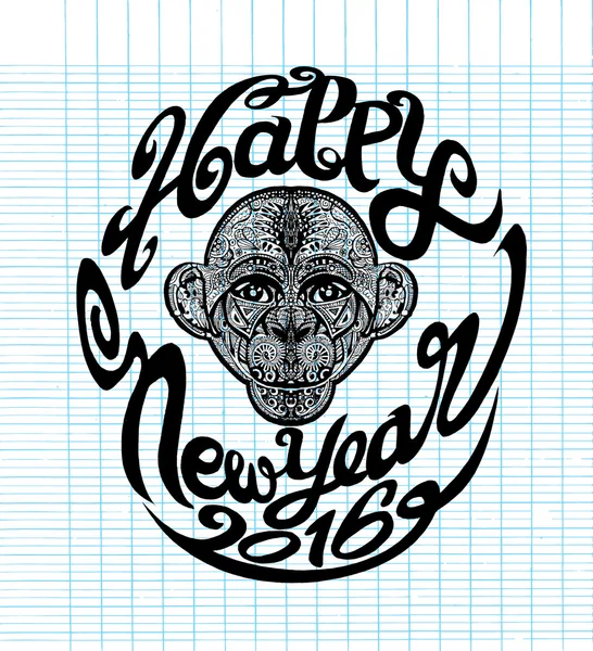 Illustration vectorielle dessinée à la main de l'année du singe — Image vectorielle
