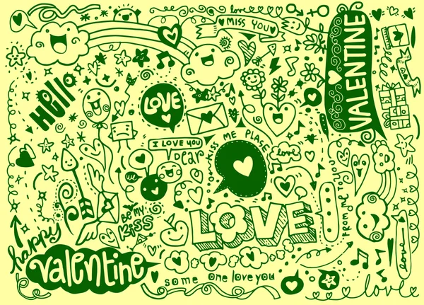 Conjunto de doodle Valentine, mão desenhar elemento amor — Vetor de Stock