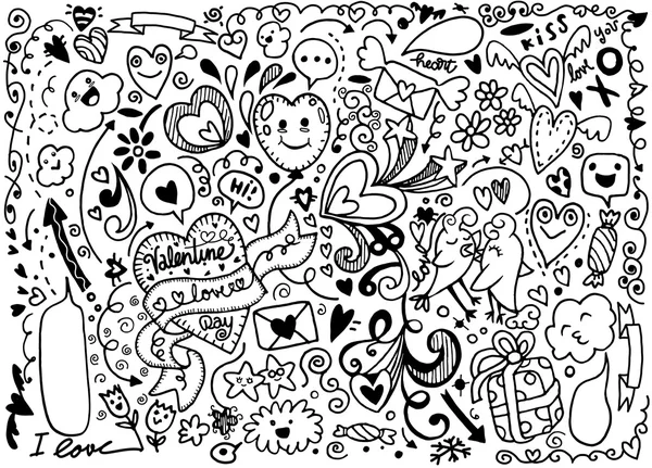 Conjunto de doodle Valentine, mão desenhar elemento amor — Vetor de Stock