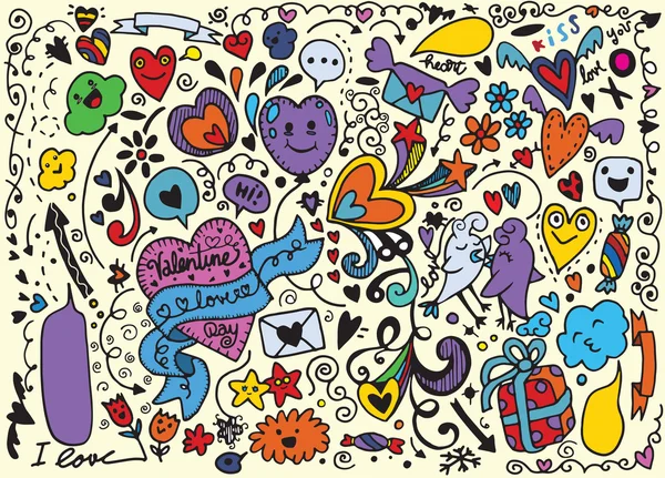 Alla hjärtans doodle set, hand dra kärleken element — Stock vektor