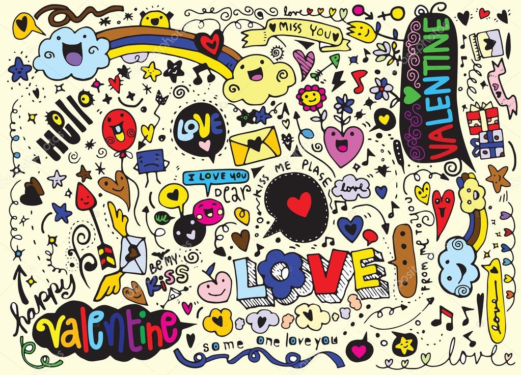 Valentine doodle set ,hand draw love element