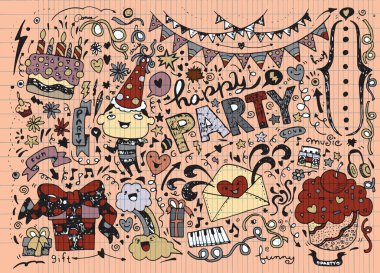El ile çizilmiş Doodle parti arka plan