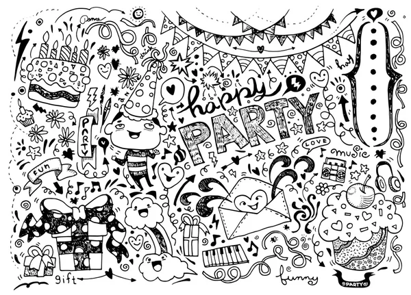 Disegnato a mano di sfondo partito Doodle — Vettoriale Stock