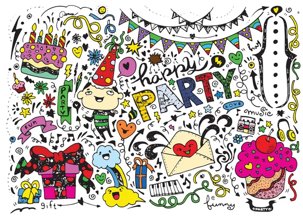 El ile çizilmiş Doodle parti arka plan — Stok Vektör