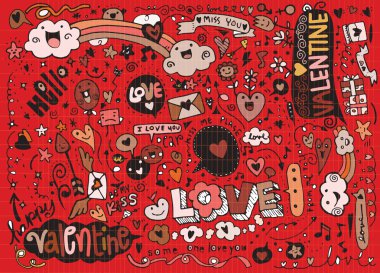 Sevgililer doodle hazır, el çizmek aşk öğesi