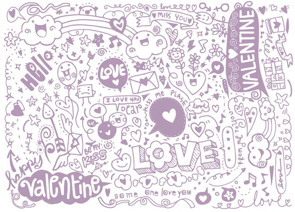 San Valentín doodle conjunto, mano dibujar amor elemento — Vector de stock