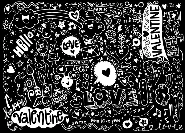 San Valentín doodle conjunto, mano dibujar amor elemento — Vector de stock