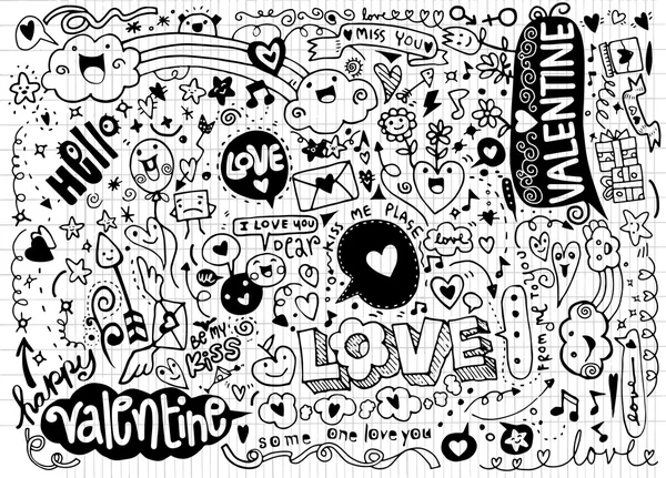 San Valentín doodle conjunto, mano dibujar amor elemento — Vector de stock