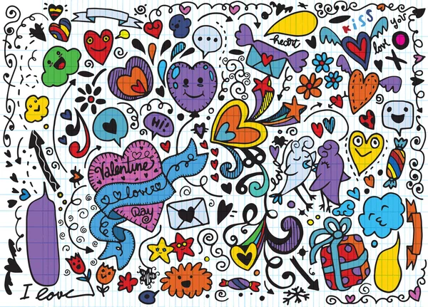 Valentin doodle készlet, kézi felhívni szerelem elem — Stock Vector