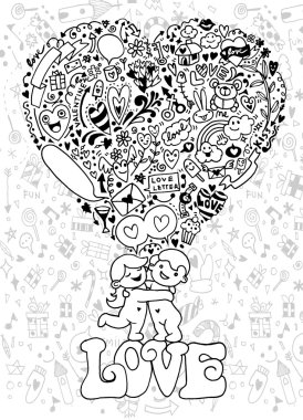 El güzel çizilmiş doodle Çift