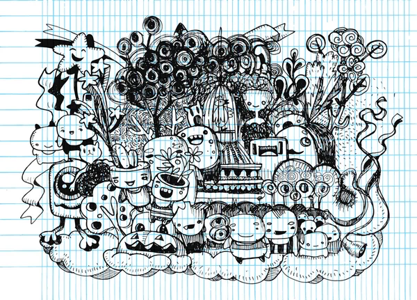 Vektor illustration av monster och söt alien vänliga — Stock vektor