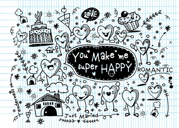 San Valentín doodle conjunto, mano dibujar amor elemento — Archivo Imágenes Vectoriales