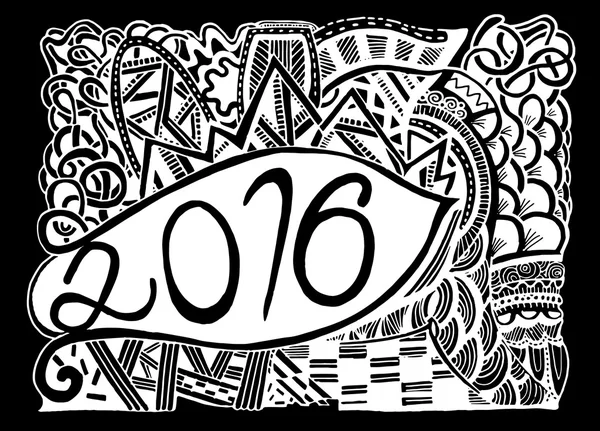 Composición de Año Nuevo 2016 en estilo doodle — Archivo Imágenes Vectoriales