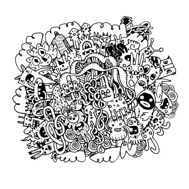 Hipster Hand drawn Crazy doodle Monster,drawing style clipart