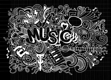 Müzik arka plan, müzik aletleri ile kolaj. El çizimi 