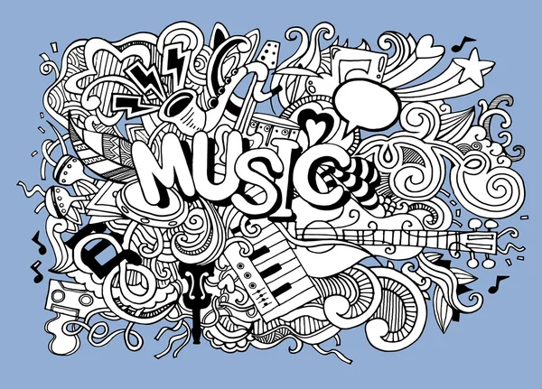 Música Fundo, Colagem com instrumentos musicais.Desenho à mão —  Vetores de Stock