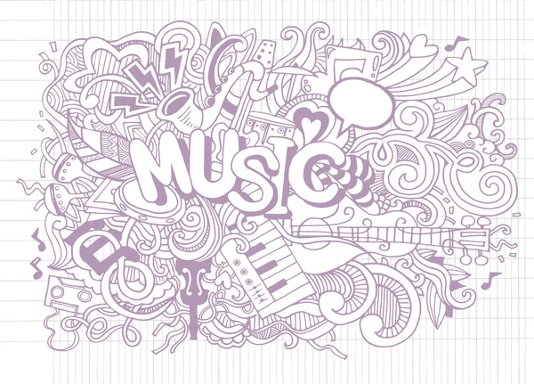 Fondo musical, Collage con instrumentos musicales.Dibujo a mano — Archivo Imágenes Vectoriales