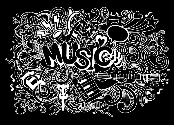 Musik bakgrund, Collage med musikinstrument. Hand ritning — Stock vektor