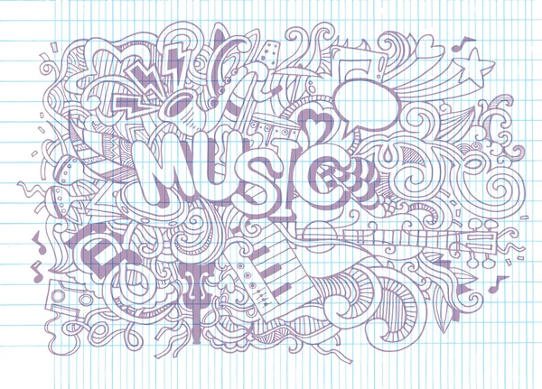 Fondo musical, Collage con instrumentos musicales.Dibujo a mano — Vector de stock