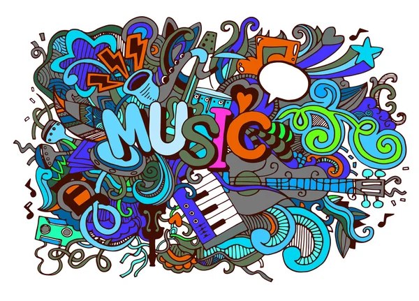 Muziek achtergrond, Collage met muziekinstrumenten. Hand tekenen — Stockvector