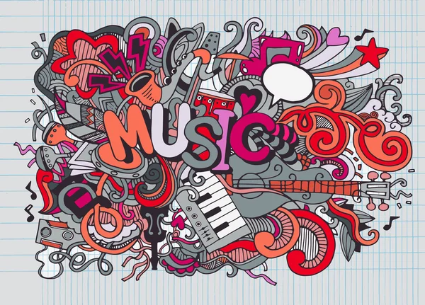 Música Fundo, Colagem com instrumentos musicais.Desenho à mão —  Vetores de Stock