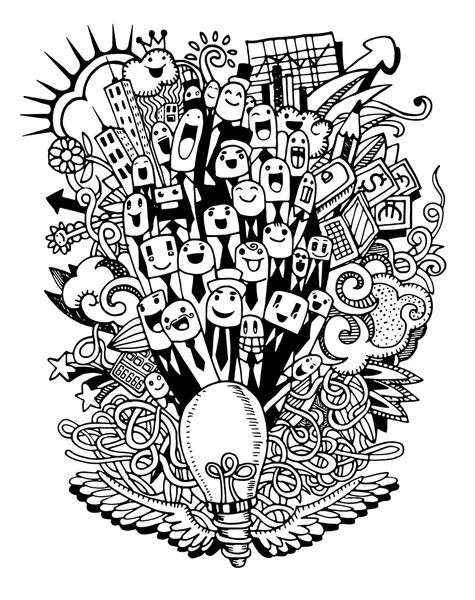 Vector dibujado a mano Ilustración de la idea de negocio bombilla Metáfora — Vector de stock