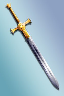 Altın güneş görüntüsü ile süslenmiş kılıç