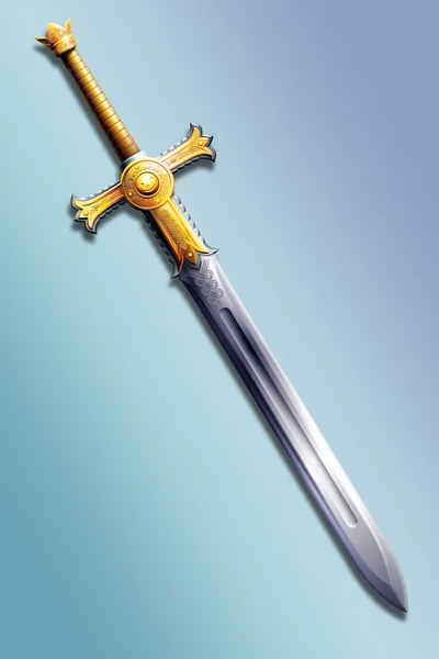 Altın güneş görüntüsü ile süslenmiş kılıç