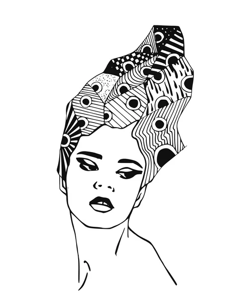 Black-and-white illustration depicting abstract portrait of a woman — Stock Photo, Image